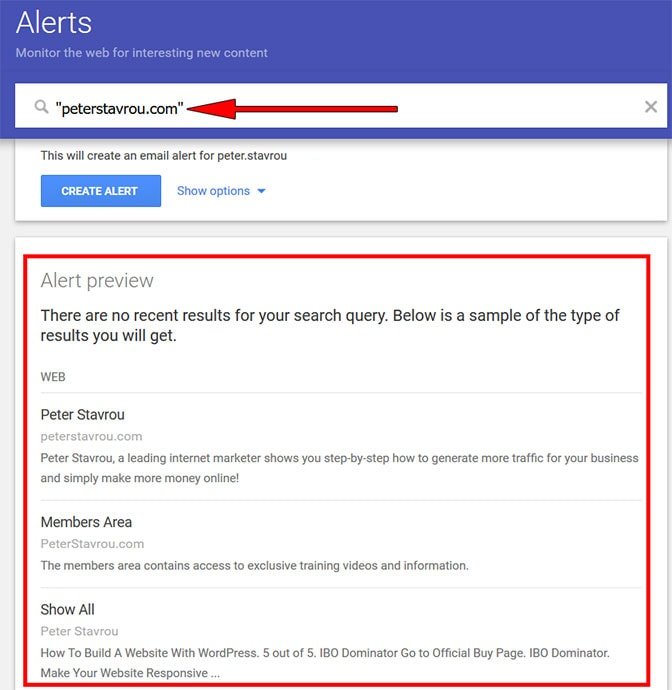 Google Alerts - Monitor Google Keyword Setup