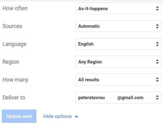 Google Alerts - Monitor Google Settings