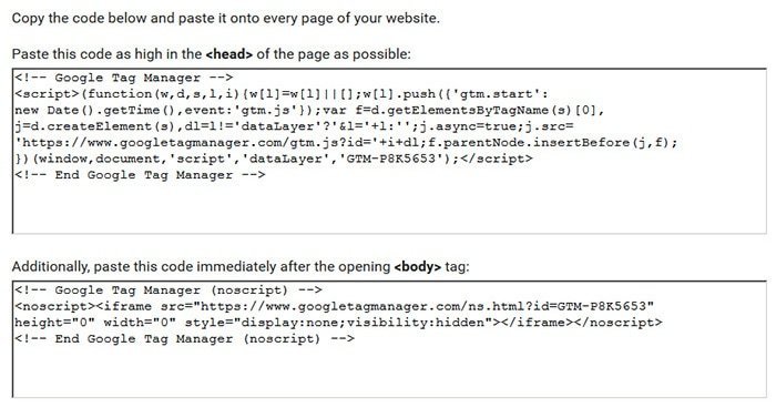 Google Tag Manager - Code Snippet