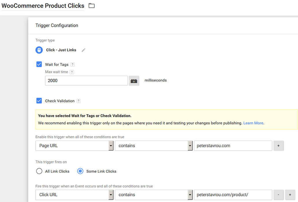 Google Tag Manager - WooCommerce Product Click Trigger Setup