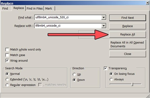 Database - Edit With Notepad++ Replace All